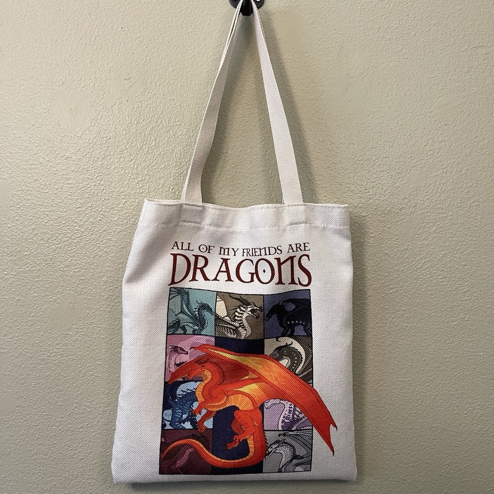 Dragon‎ Tote Bag All My Friends Are Dragons Library Book Carrier Fantasy